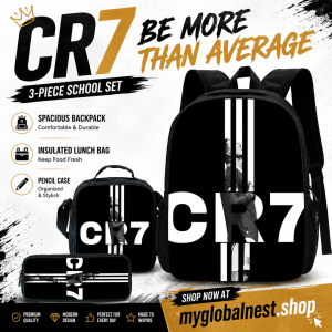 Child School Football R-RonaldoS CR7 Backpack with Lunch Bags ,Pencil Bags ,School Bags for Boys Girls Best Gift