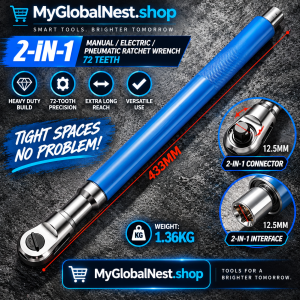 1/2 Inch 72 Tooth Ratchet Wrench Extended Offset Impact Extension Heavy Duty Auto Repair Mechanic Hand Tool