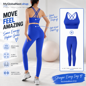 2026 New Women Workout Outfit Cross Back Shockproof Sports Bra High Waist Stretch Leggings Gym Running Pilates Sportswear Set